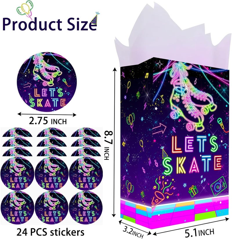 Outego 24 Roller Skating Goodie Bags for Glow Party Birthday, Skate Favor, Neon Party Supplies - Image 2